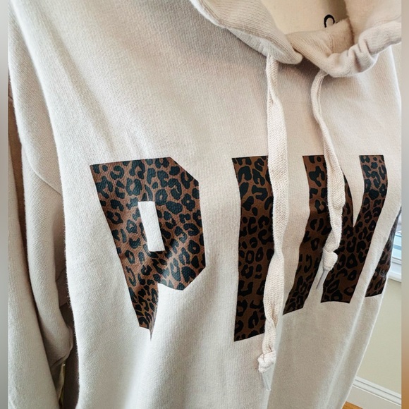 Women’s Oatmeal and Leopard Print VS PINK Hoodie - Picture 2 of 6